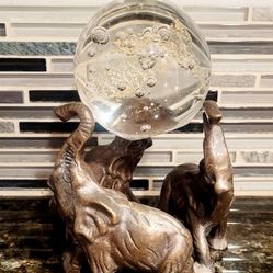 Heavy Metal 3 Elephant Statue with Clear Sphere and Gold Design/Milwaukie 