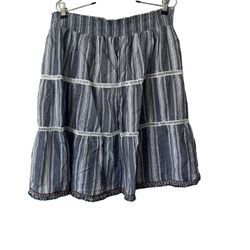 Studio West Skirt Women Small Blue Striped Chambray Elastic Waist Boho Sz large Comes from a pet and smoke free household. All measurements are in the