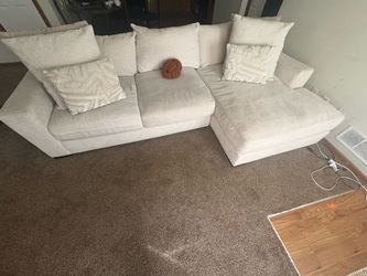 Cream Fabric Sectional Sofa with Chaise