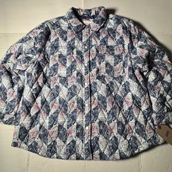 NWT  Levi’s  Diamond Quilted  Floral Paisley  Jacket  Full Zip Full Button  Navy Blue Light Blue Burgundy Red White Women  Size XL