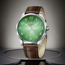 Invicta Celestial Green Dial 43MM Dress Watch Brown Leather Strap BrandNew W/Box