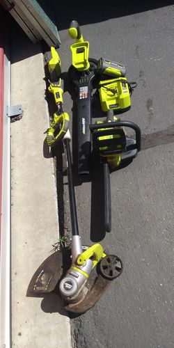 A,RYOBI SET WEED EATER BLOWER AND CHAINSAW