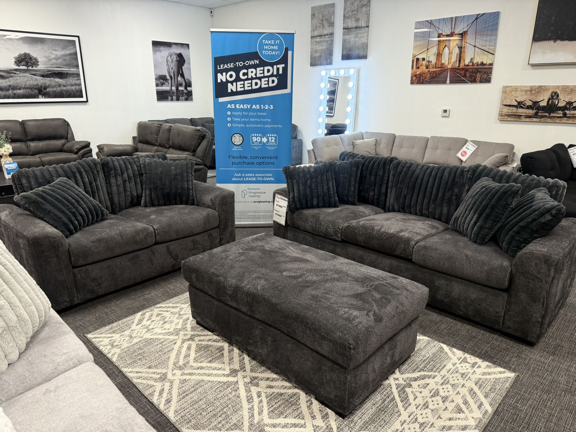 Dark Gray Sofa & Loveseat + Ottoman Set - Free Delivery 