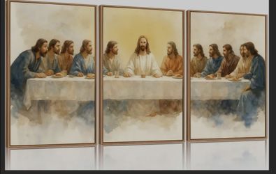 Jesus Last Supper Canvas Wall Art Set 3, Framed Christian Easter Decor Painting, Religious Boho Prints , Bible Watercolor Artwork, 16x24In Verse Scrip