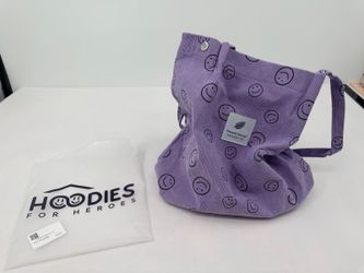 Hoodies for Heroes Purple Smiley Face Corduroy Tote Shoulder Bag NEW