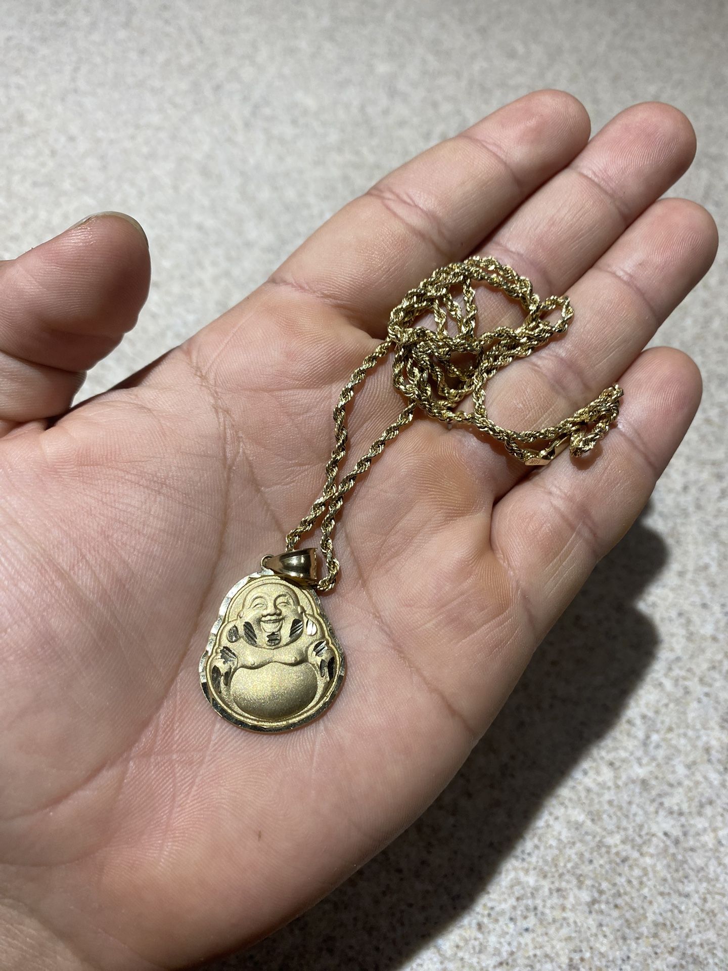 10k Gold Buddha Pendant And Chain Set