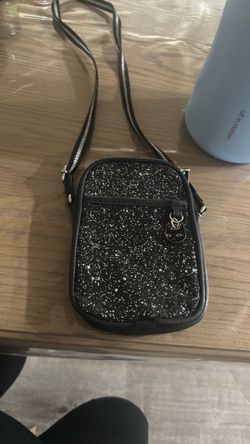 small black glitter crossbody phone bag