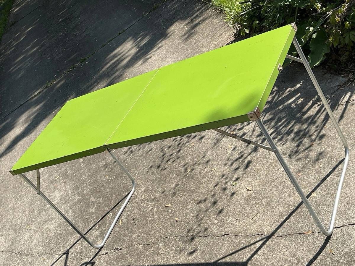 Vintage Lime Green Steel Folding Table – Built to Last!
