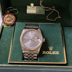 Rolex 16220. Datejust Grey Tapestry Dial SS Jubilee