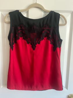 Worthington Petite Small Red and Black Lace Sleeveless Top