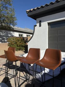 4 Brown Leather Barstools