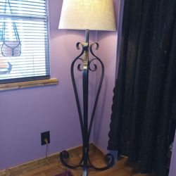 Wrought Iron Floor Lamp Heavy Well Made! And Shade