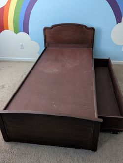 Twin  Bed Frame with Under-Bed Storage Drawer – Solid W