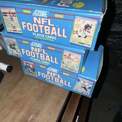 1990 score football box and pack lot. 3 boxes if series 2 and 55 packs  of series 1 all sealed 