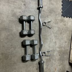 Curl bar with dumbbells will come with a pair of 10 lbs 2 inch plates for the curl bar