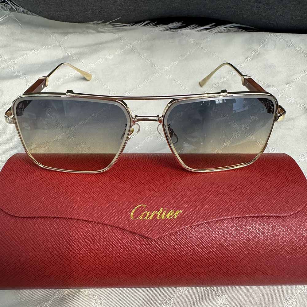 Cartier Wooden Temple Brown Square Sunglasses