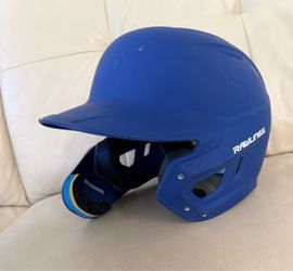 royal blue Rawlings Senior Mach Adjust Batting Helmet featuring an adjustable extension jaw guard and matte finish