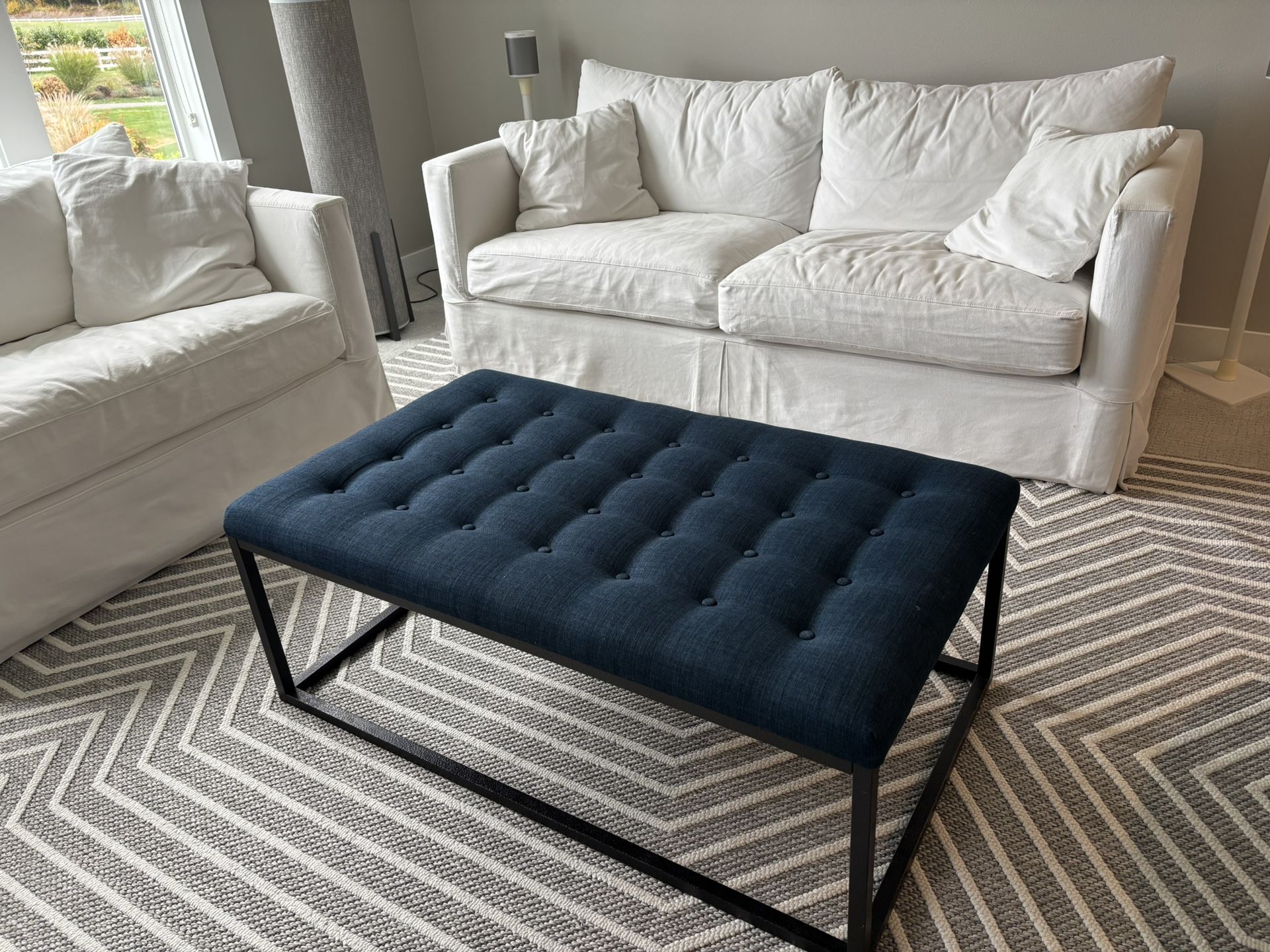 Blue Tufted Ottoman Table