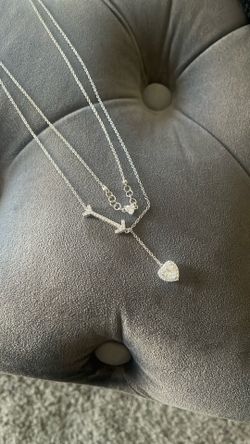 Sterling Silver Double Chain Heart Necklace 