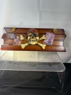 Pirate Skull & Crossbones Wooden Wall Decor 17” Nautical Jolly Roger