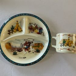 Vintage 1970’s Peco Melamine-ware Western Cowboy Child’s dinnerware