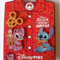 Disney Park's Stitch Attacks Snacks Pretzel Pins