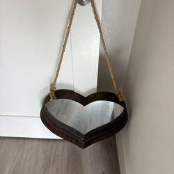 Heart Shaped Hanging Mirror Rustic Rope