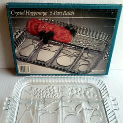Vintage Indiana Glass Relish Tray In Box // Crystal Fruit Platter

