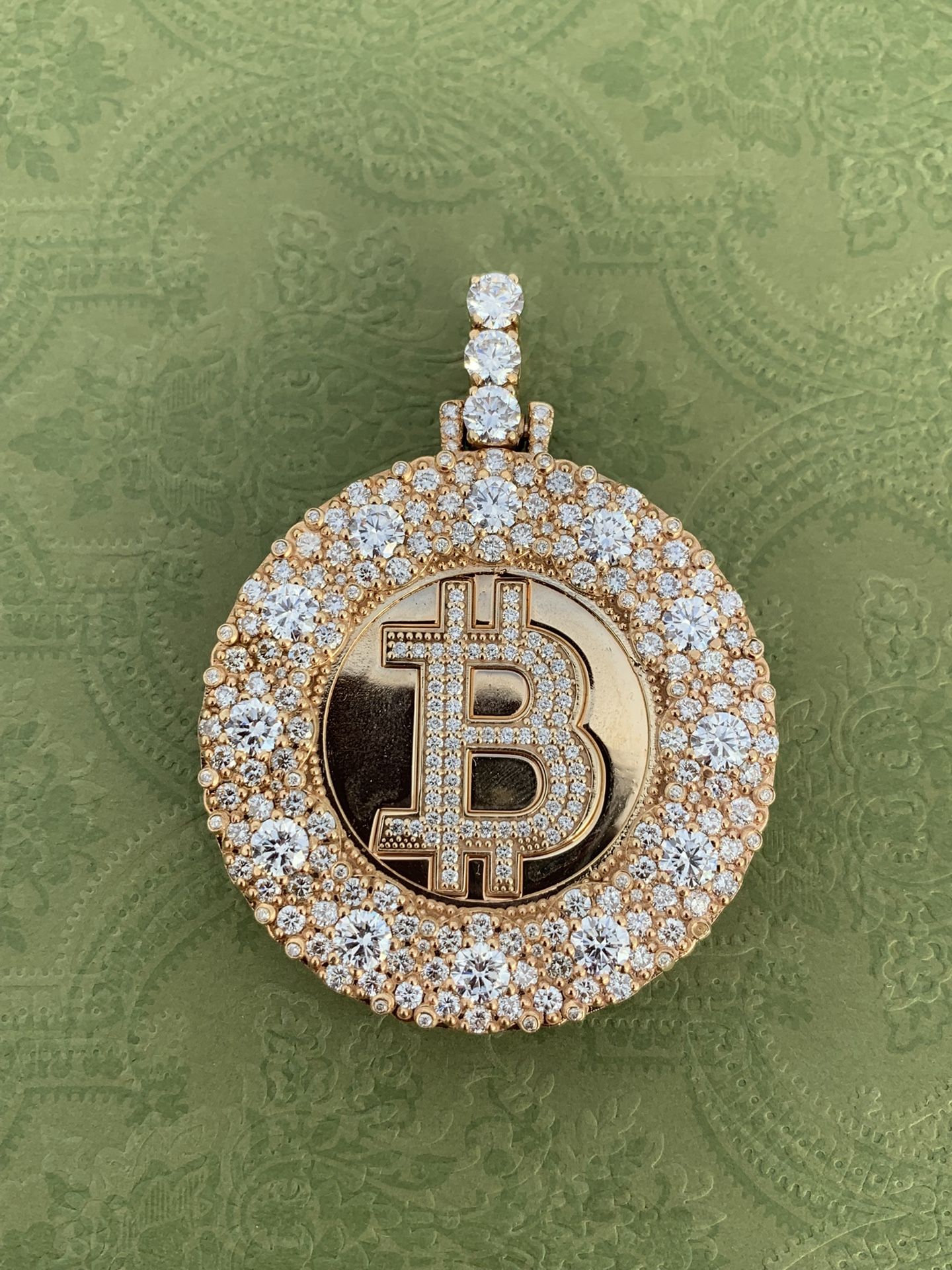14K Yellow Gold Lab Grown Diamond Bitcoin Pendant