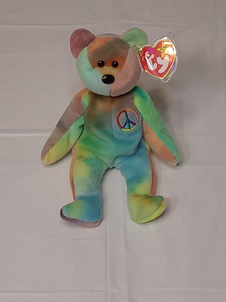 Ty Beanie Baby Peace the Bear Rainbow 90s retro collectable 4th
