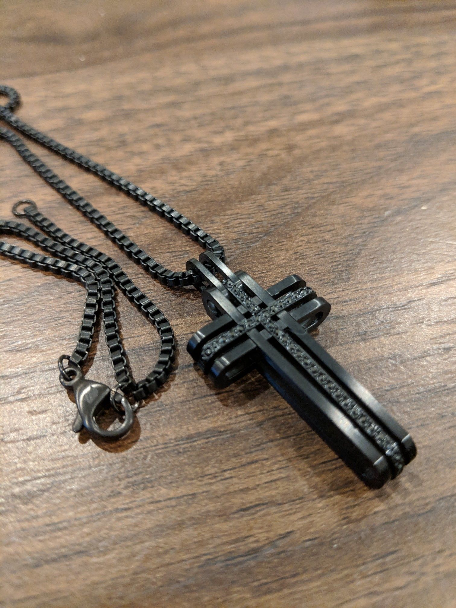 Swarovski Men's Black Bengal Cross Pendant || PVD Titanium Metal Necklace