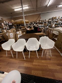Lotus White Curved Faux Rattan Outdoor Patio Dining Chair (4-Pack