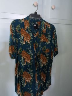 Teal button up tiger shirt