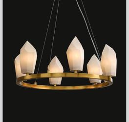 R4) 23" 6-Light Modern Large Chandelier for Living Room with Bulb, Bedroom Wagon Wheel Chandelier, Round Gold Chandeliers for Entryway, Foyer Lighting