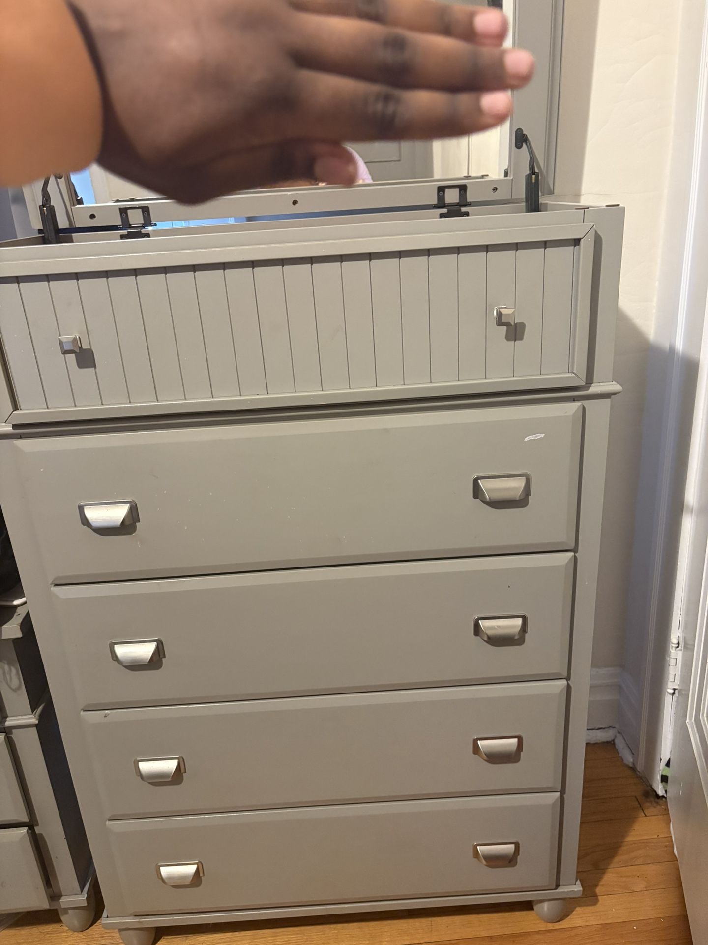 Gray Dresser with Mirror + Secret Storage