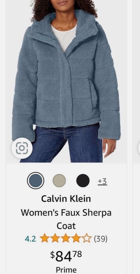 Calvin Klein Faux Sherpa Blue Coat