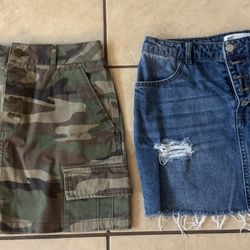 Camo & Denim Skirts ( Waist 28) 