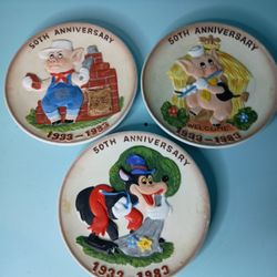 3 Vintage Disney Limited Edition 4.25" 50th Anniversary Plates 
