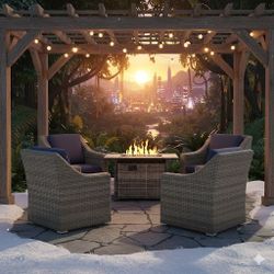 5pc Outdoor Patio Furniture Set With Fire Pit