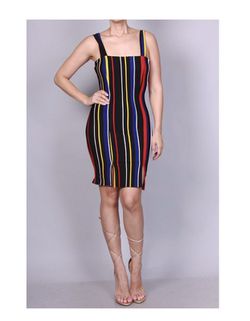 White Red Blue & Yellow Striped dress