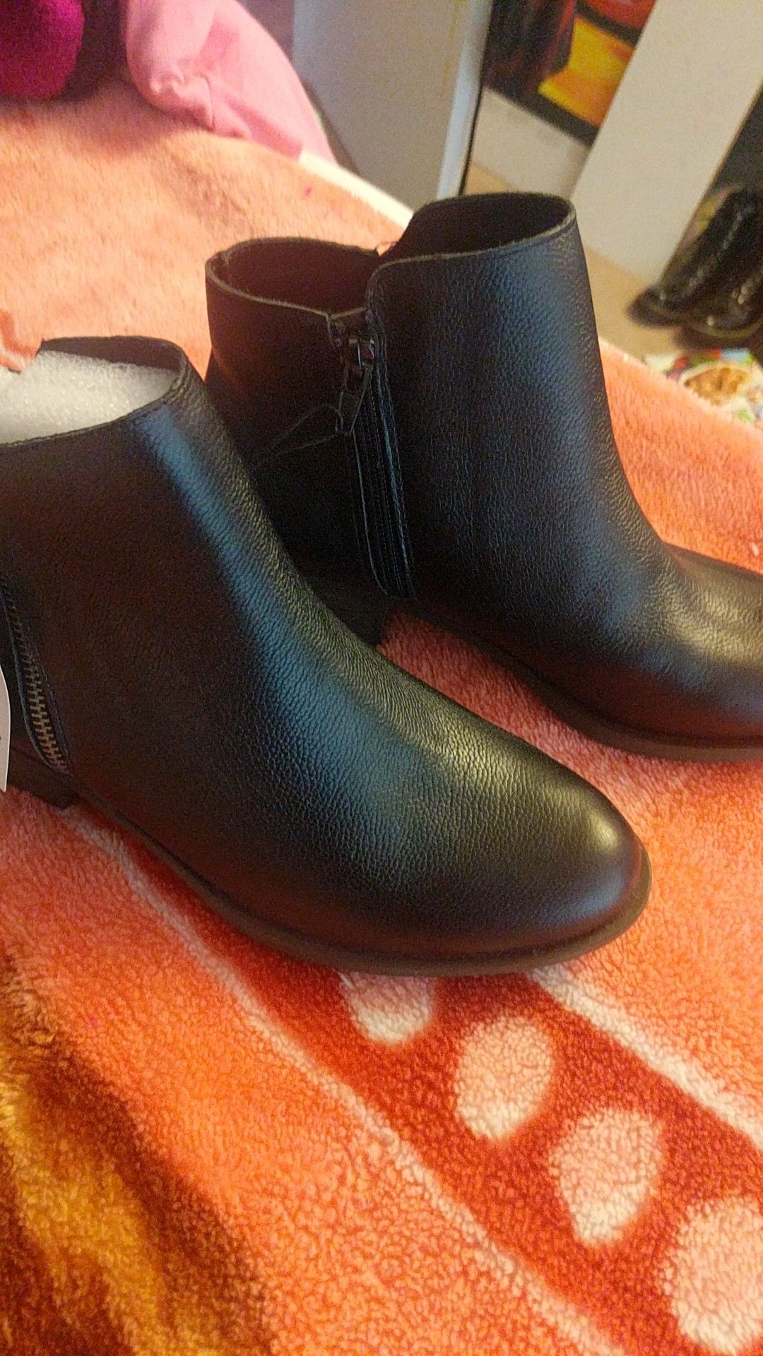 Black leather booties