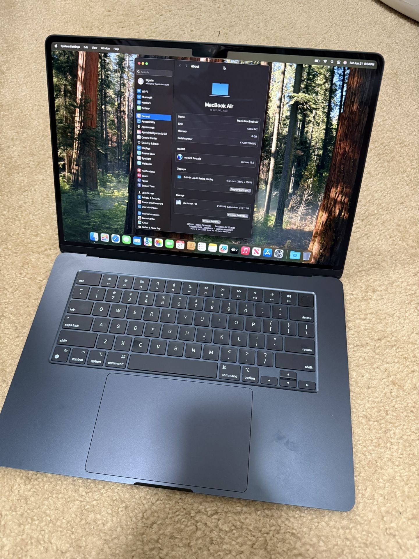 MacBook Air 15” M2 8Gb Ram 256gb SSD