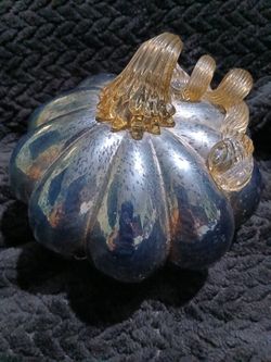 Mikasa Art Glass Pumpkin Blue Gray Mercury Glass Finish 6" 