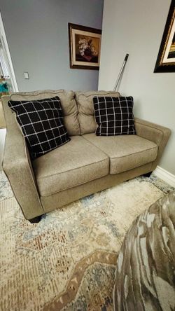Small Grey Love Seat with Pillows
