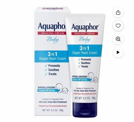 Aquaphor Baby Diaper Rash Cream, 3-In-1 Diaper Rash Relief, 3.5 Oz Tube