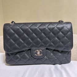 Chanel Black Quilted Caviar Jumbo Classic Double Flap Bag