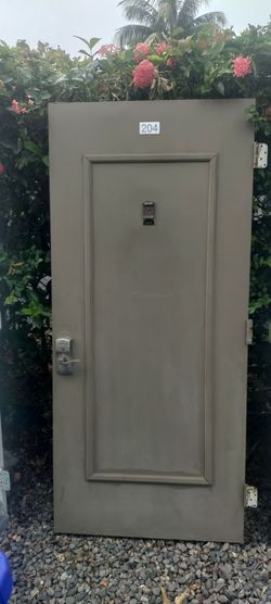 Exterior metal door all metal top bottom size corner approximately 36x79 we're outside viewer and door knocker