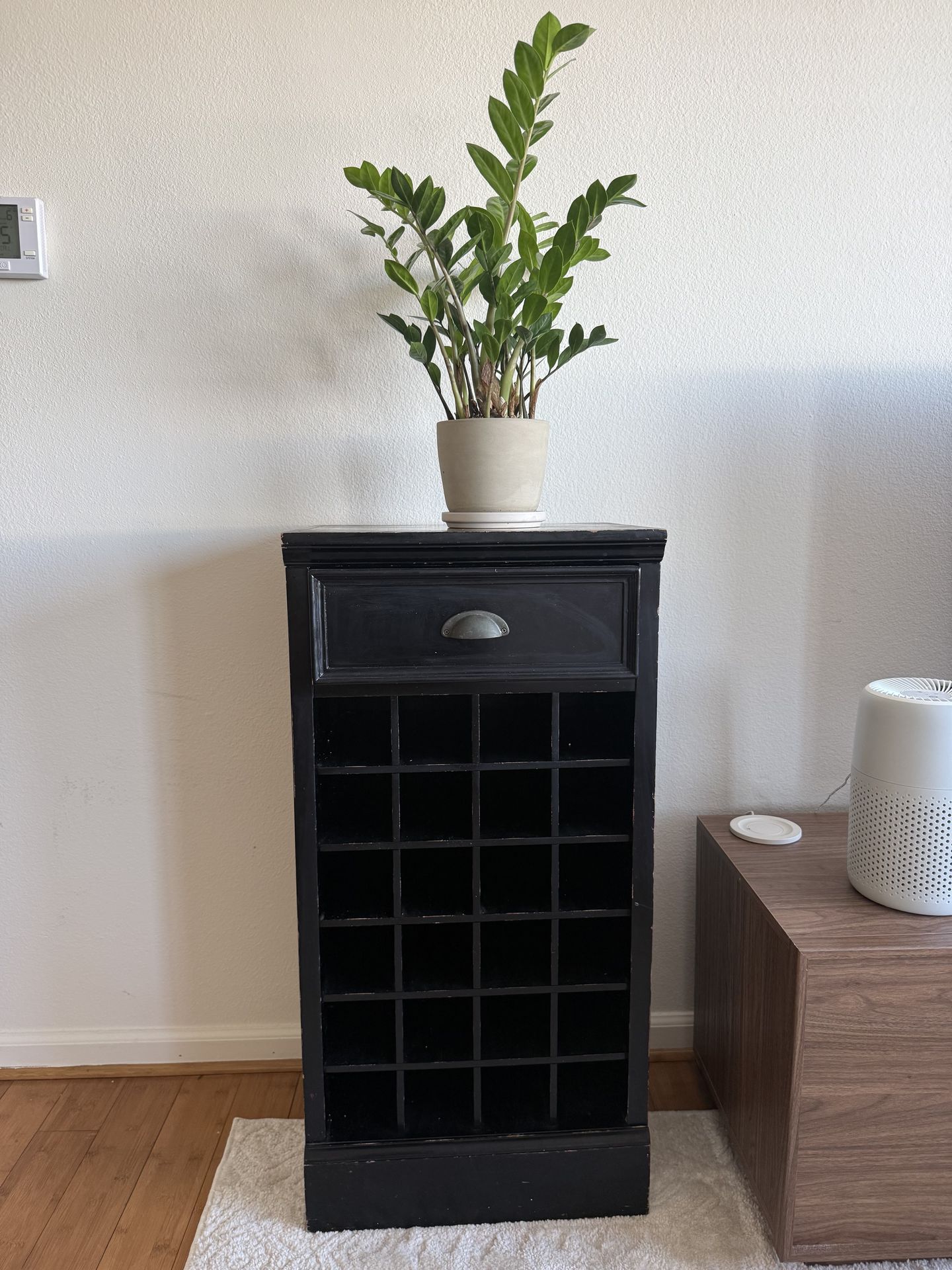 Black Wooden Wine Rack Cabinet with Storage Drawer
