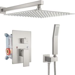 gotonovo Rainfall Bathroom Shower System Rain Shower Head and Handle Set Wall Mounted Shower Complete Combo Solid Brass Pressure Balancing Shower Mixe