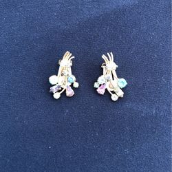 Vintage Clip On Earrings Multiple Colors Crystals